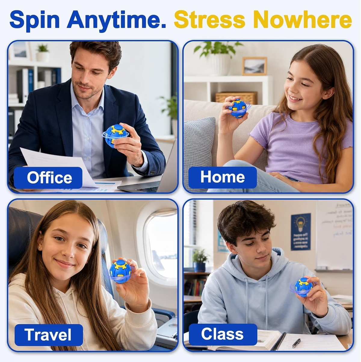 KIDLYCO Spinner Ball | Press & Spin Stress Relief Toy for Kids & Adults