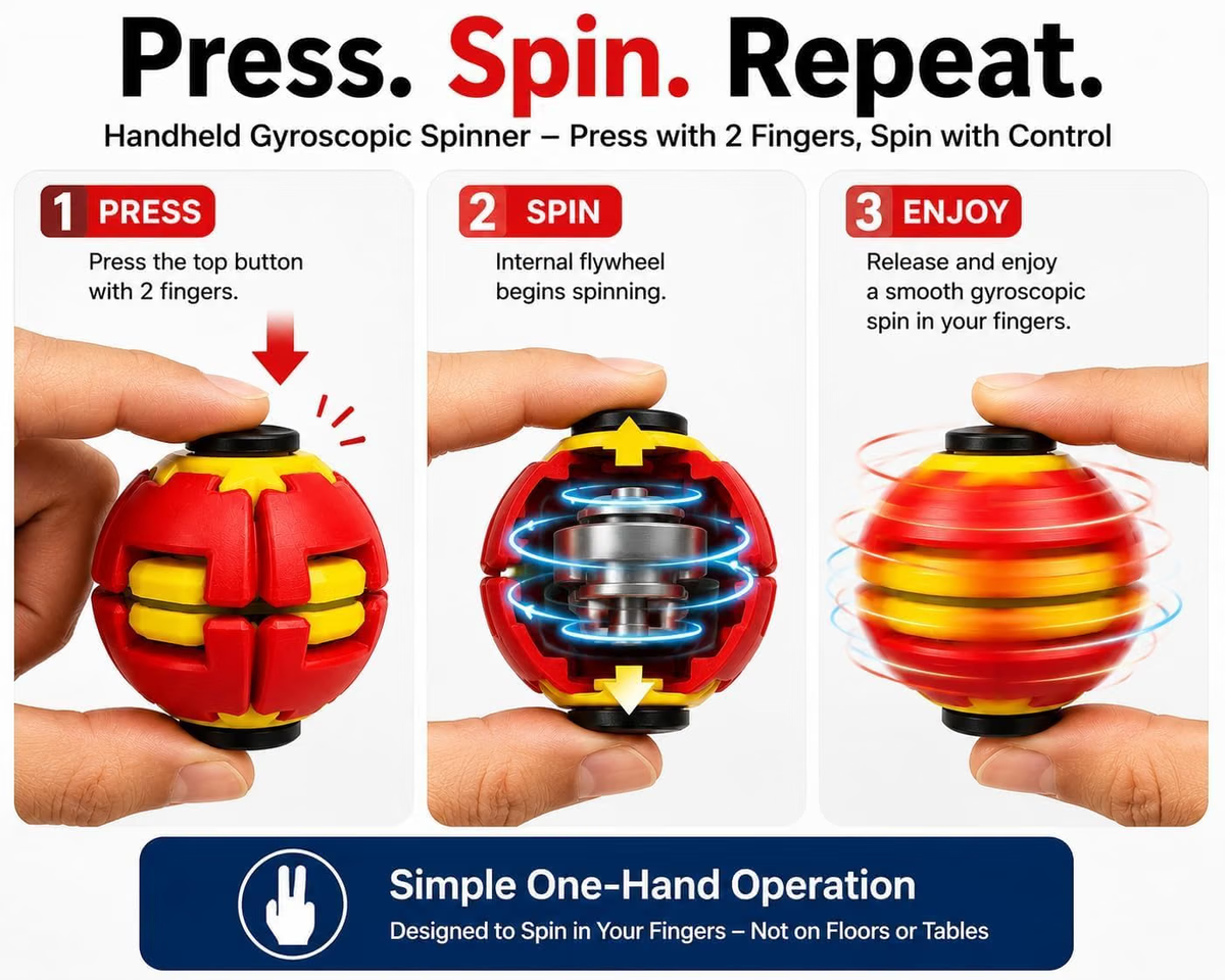 KIDLYCO Spinner Ball | Press & Spin Stress Relief Toy for Kids & Adults