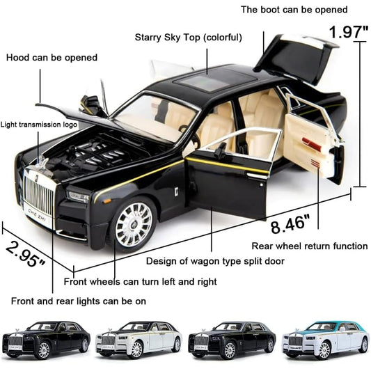 KIDLYCO Rolls Royce Large Size 1:24 Luxury Die-Cast Car with Pull Back, Lights & Sound